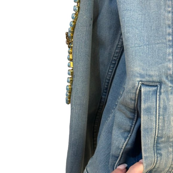 (H-219) Embellished Denim Jean Jacket Size L - Picture 6 of 12